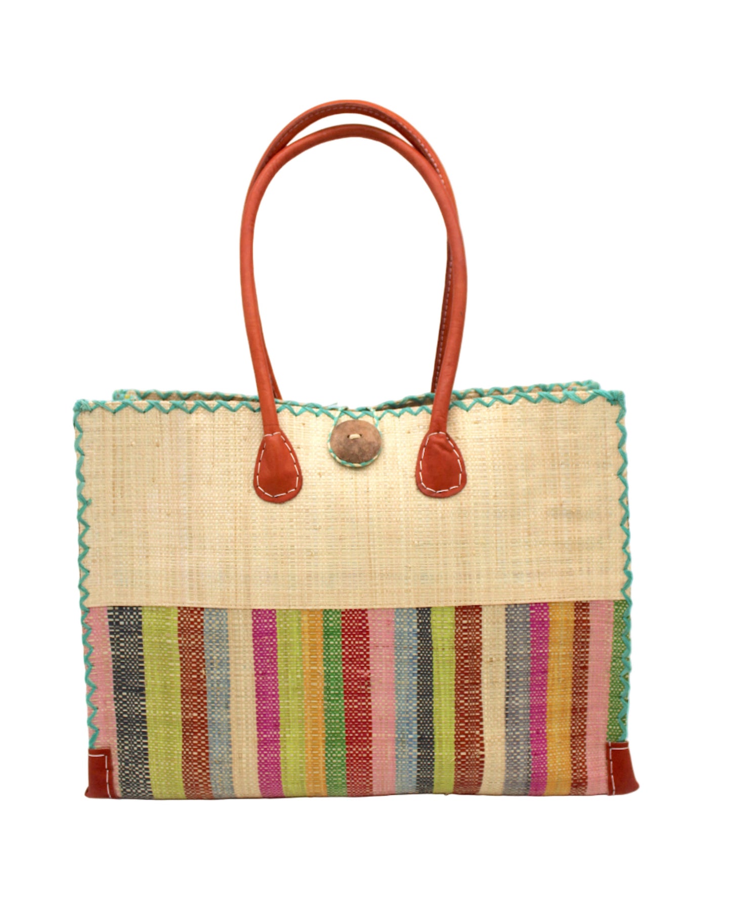 Shebobo - Zafran Two Tone Wide Stripe Raffia Straw Beach Bag