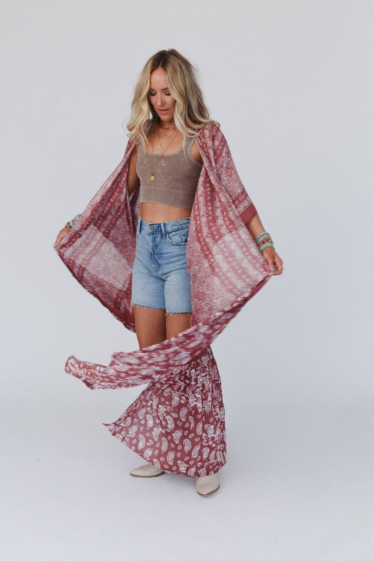 Three Bird Nest - Paisley Tapestry Free Flow Duster Kimono - Wine