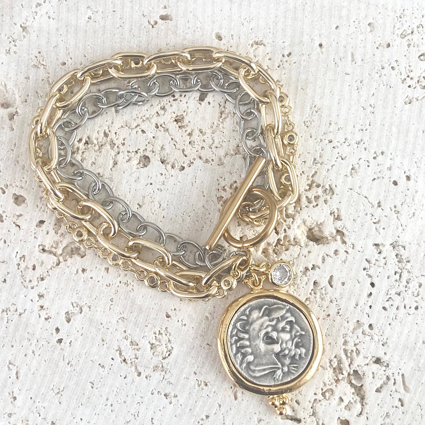 VB&CO Designs Handmade Jewelry - Coin triple bracelet Greek horse coin boutique salon