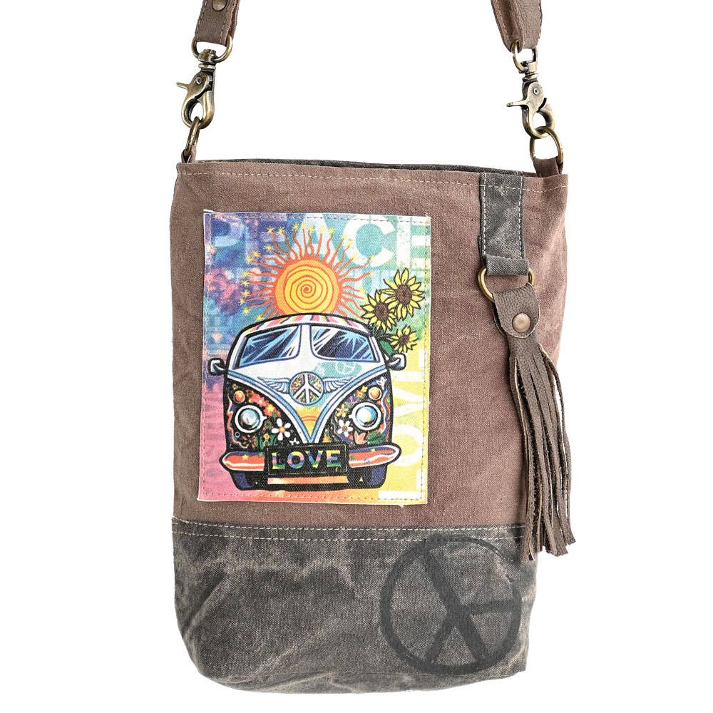 Clea Ray Canvas Bags & Clothing - PEACE BUS CROSSBODY BAG