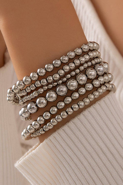 Threaded Pear - Silver Multi Layered Beaded Bracelet: ONE SIZE / Alloy / Silver