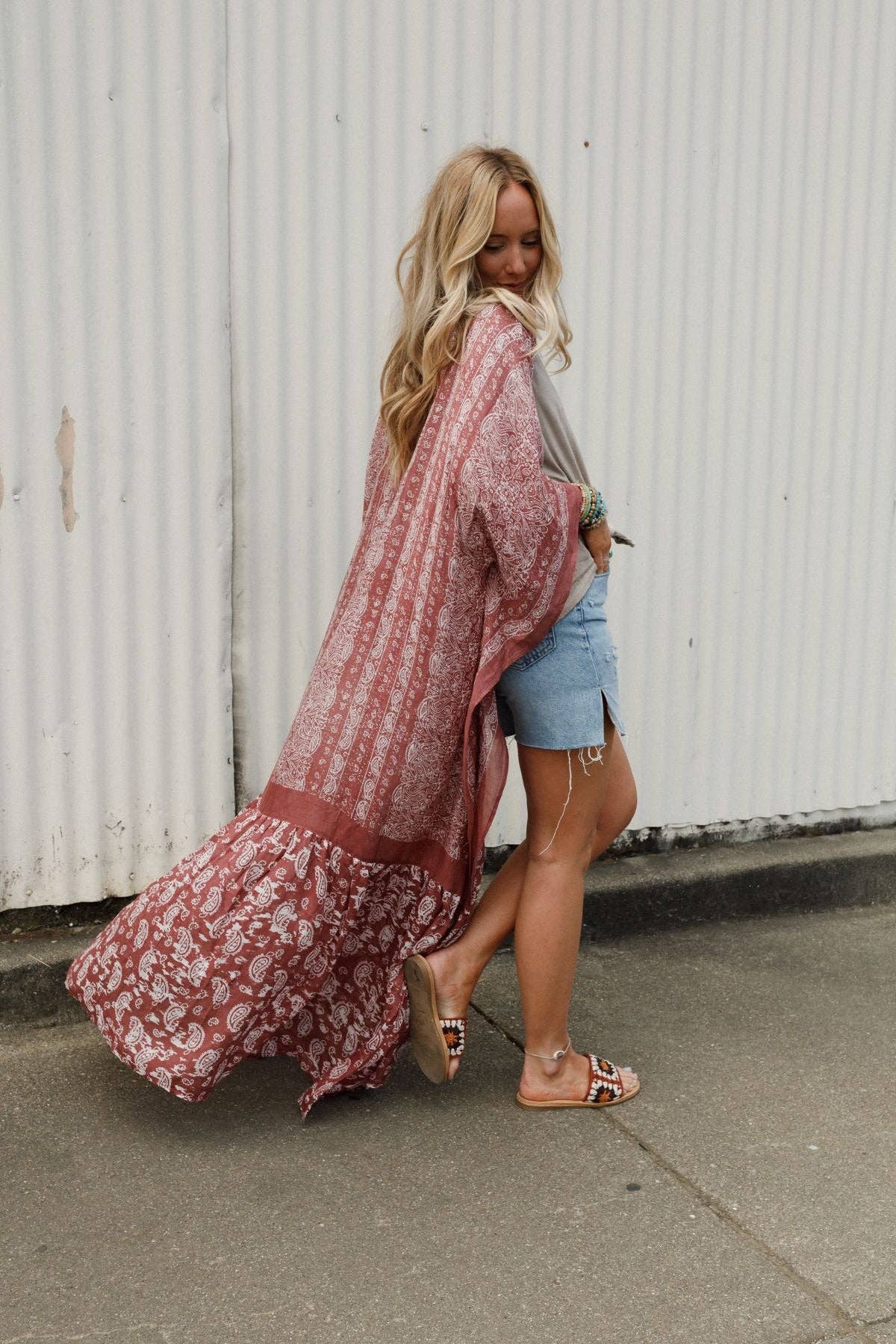 Three Bird Nest - Paisley Tapestry Free Flow Duster Kimono - Wine