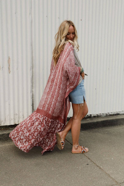 Three Bird Nest - Paisley Tapestry Free Flow Duster Kimono - Wine