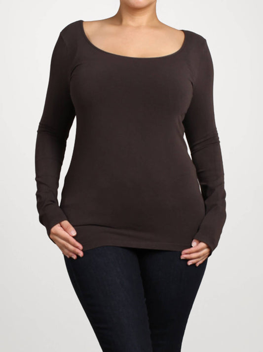M.Rena - Long-Sleeve Round Neck Bodycon Top (Plus Size)