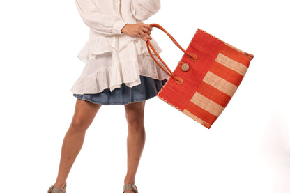 Shebobo - Zafran Two Tone Wide Stripe Raffia Straw Beach Bag