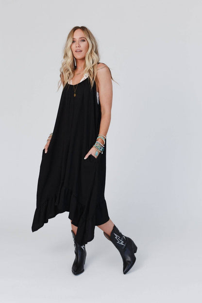 Three Bird Nest - Ellie Ruffle Midi Dress - Black: