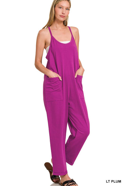 Spaghetti Strap Pocketed Cotton Jumpsuit