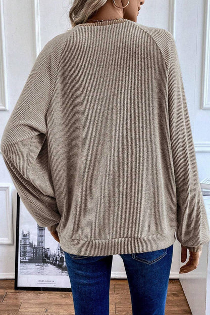 Lovesoft - Jet Stream Color Contrast Ribbed Loose Fit Long Sleeve Top