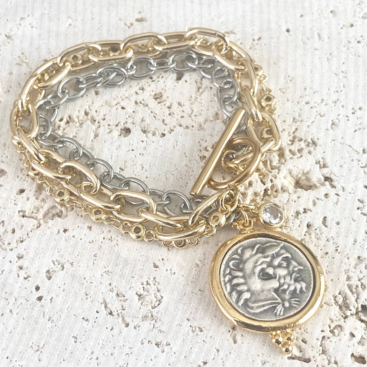 VB&CO Designs Handmade Jewelry - Coin triple bracelet Greek horse coin boutique salon