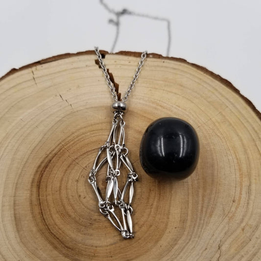 CHAKRA JEWELRY - Interchangeable Macramé Cage Adjustable Necklaces: Silver (With random stones)
