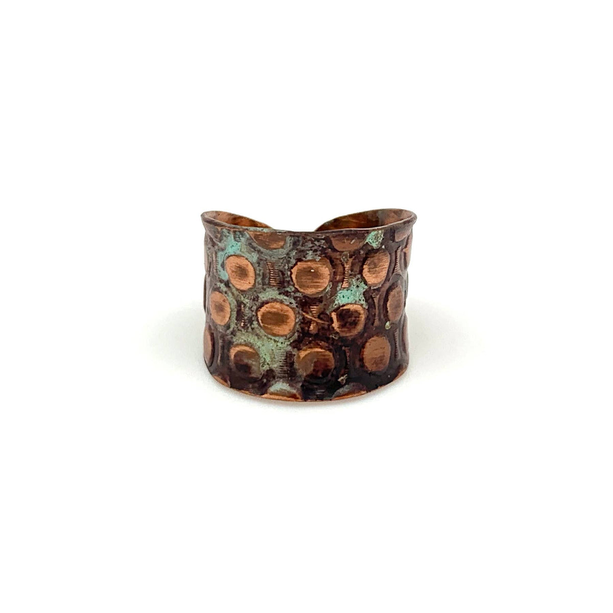 Anju Jewelry - Copper Patina Ring - Copper and Teal Rivets