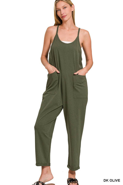 Spaghetti Strap Pocketed Cotton Jumpsuit