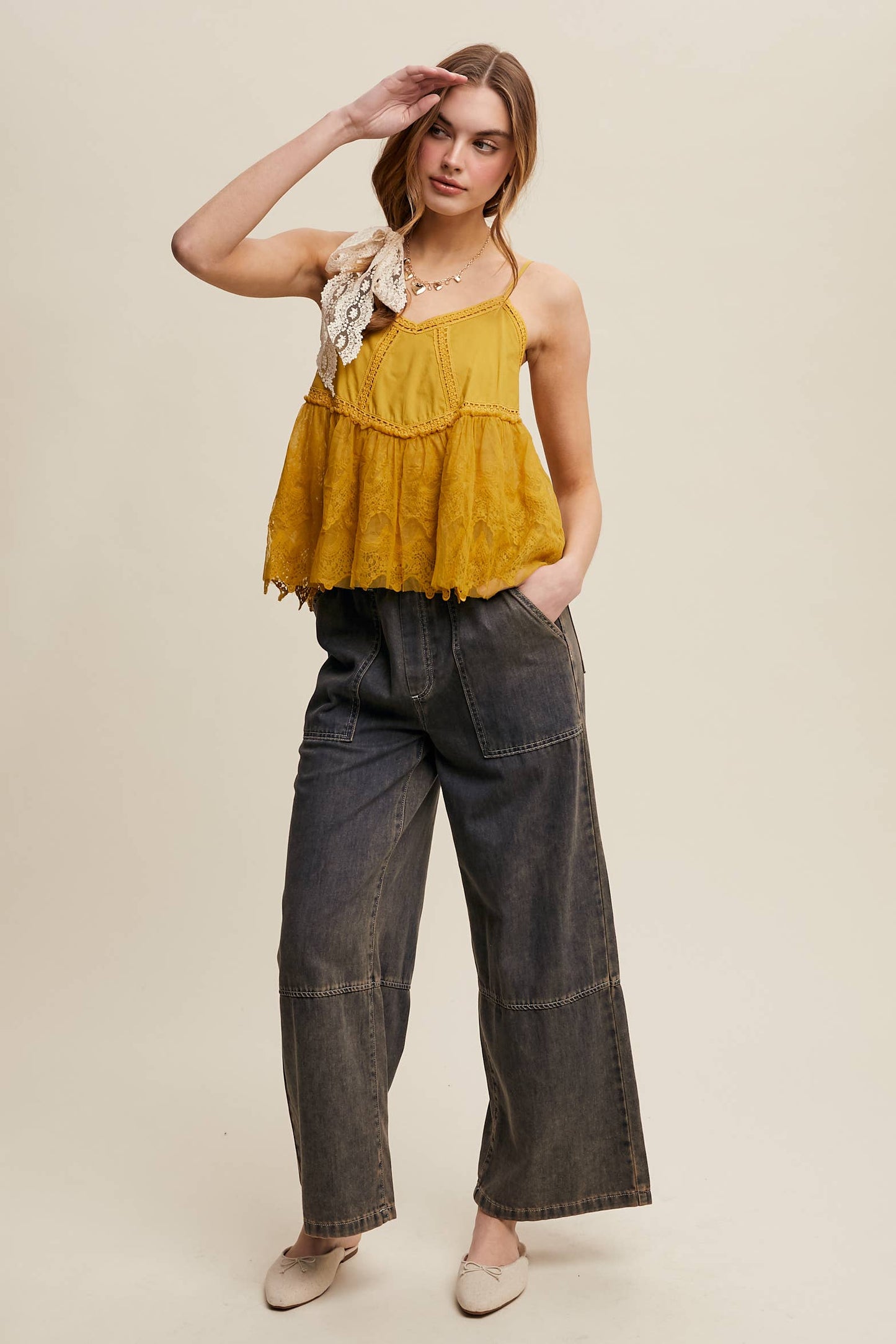Listicle - Wide-Leg Denim Drawstring Pants