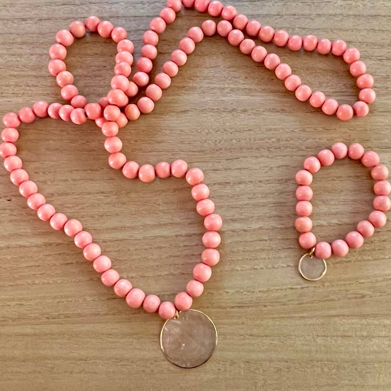 Nellie Pratt Artisan Jewelry - Charmed Life- wood shell beachy boho stretch bracelet: Light Pink
