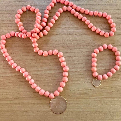 Nellie Pratt Artisan Jewelry - Charmed Life- wood shell beachy boho stretch bracelet: Light Pink