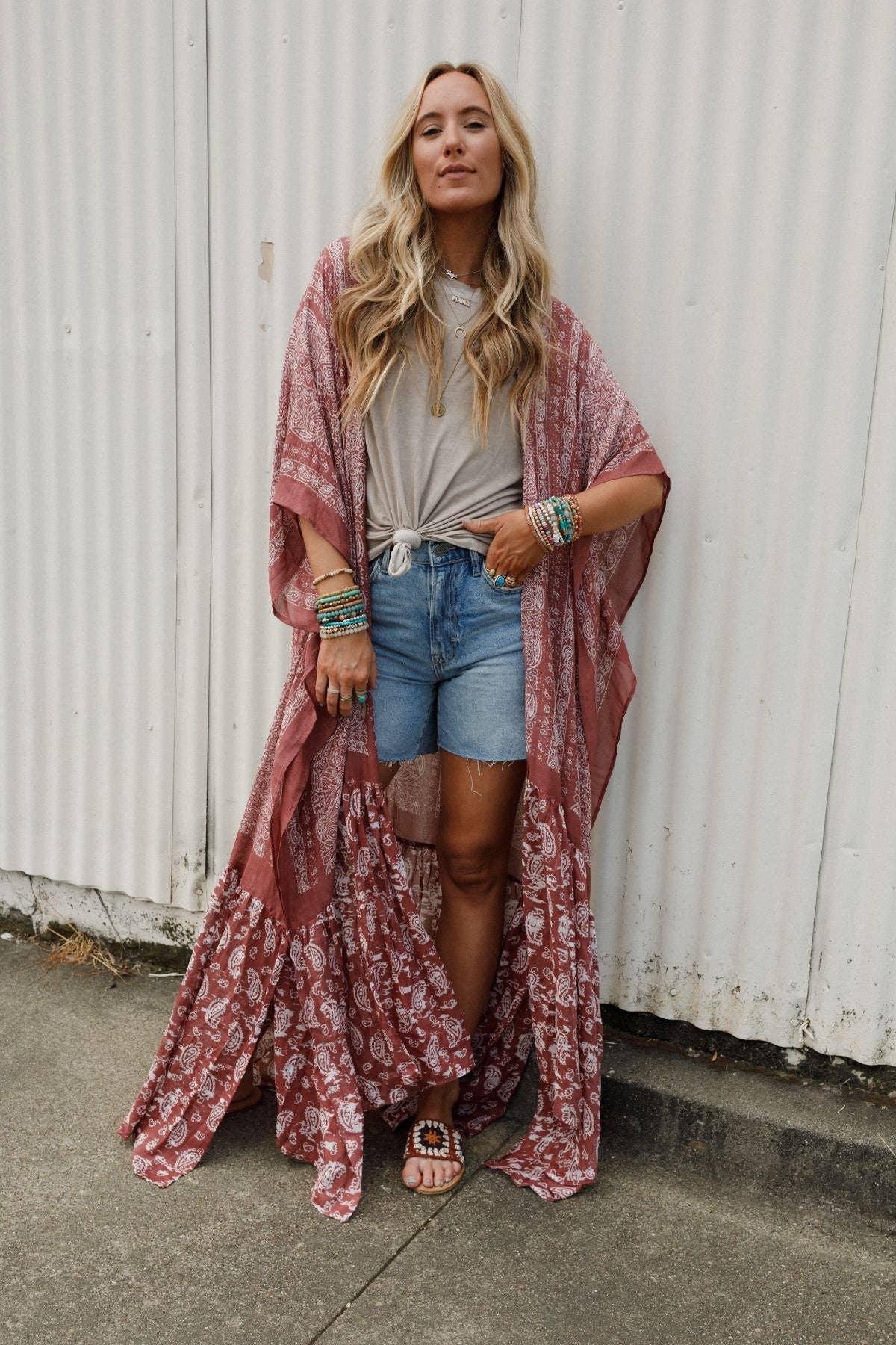 Three Bird Nest - Paisley Tapestry Free Flow Duster Kimono - Wine