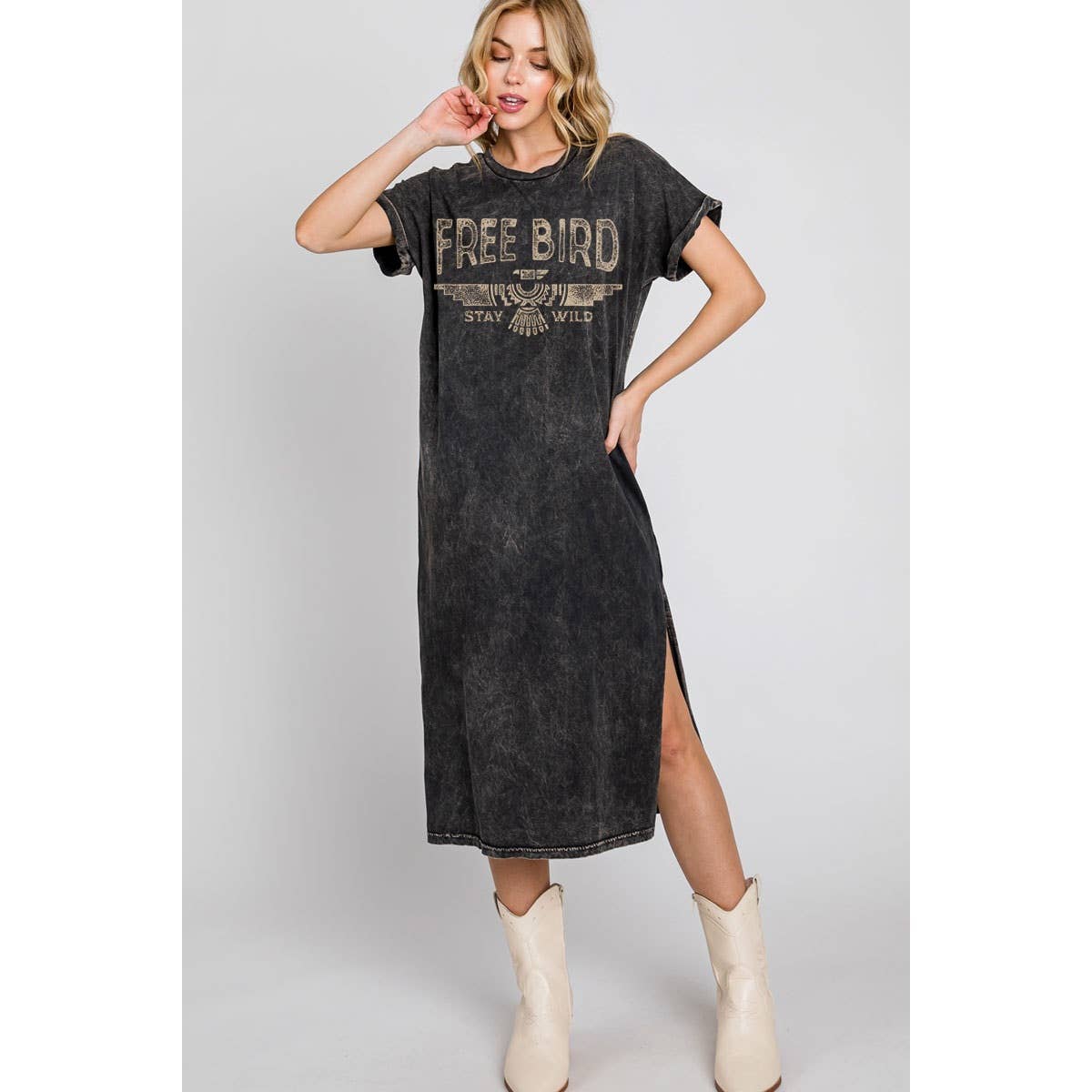 HRTandLUV - FREE BIRD MINERAL GRAPHIC DRESS: Mineral Black / L