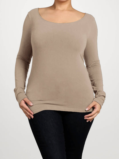 M.Rena - Long-Sleeve Round Neck Bodycon Top (Plus Size)