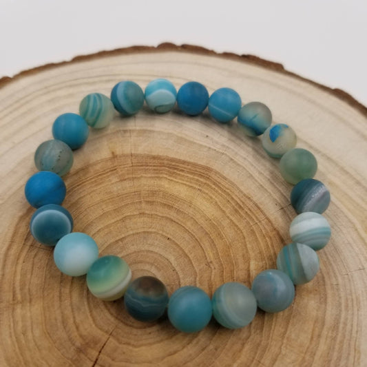 CHAKRA JEWELRY - 8MM Energy Natural Stone Beads Yoga Bracelet: Blue Stripe