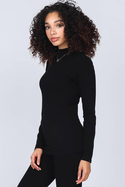 M.Rena - Ribbed Mock Neck Long Sleeve Top