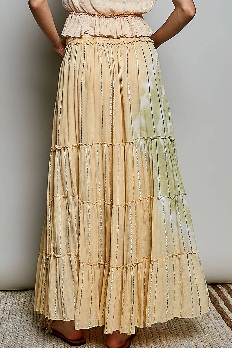 Pol Clothing - Smocked Waist Tassel Tie Tiered Maxi Skirt