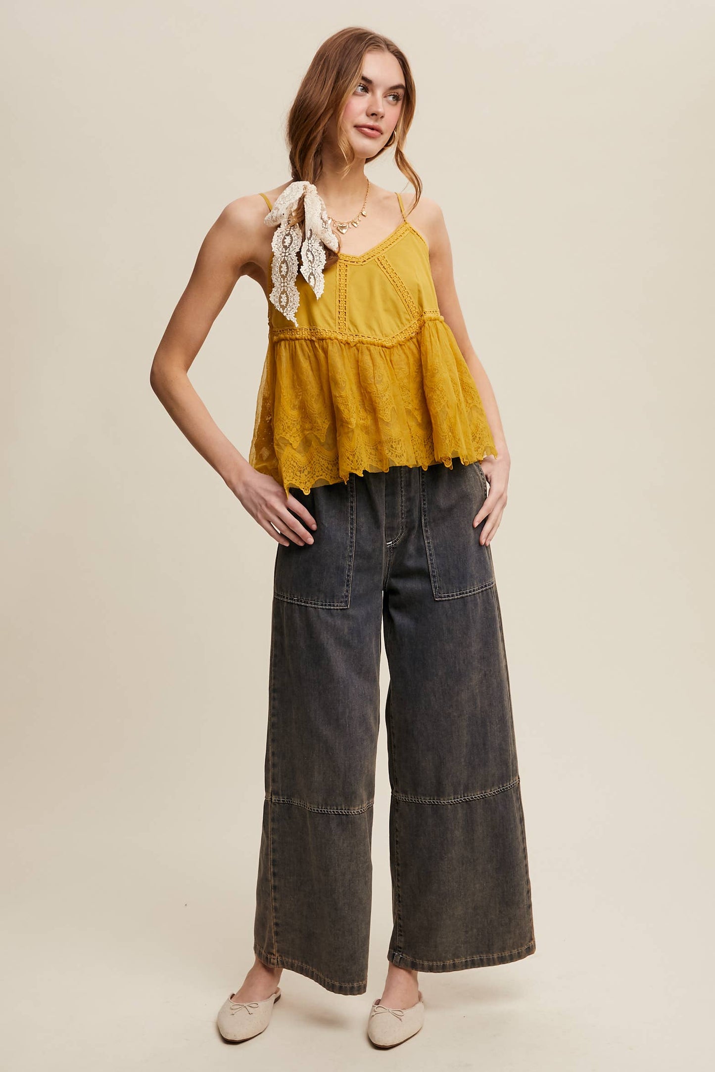Listicle - Wide-Leg Denim Drawstring Pants