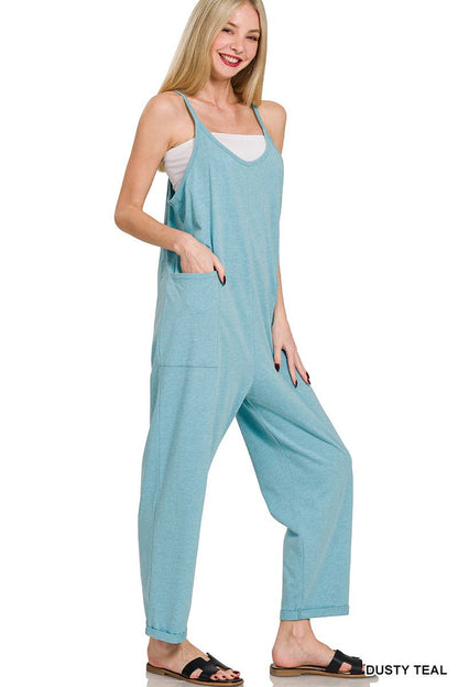 Spaghetti Strap Pocketed Cotton Jumpsuit