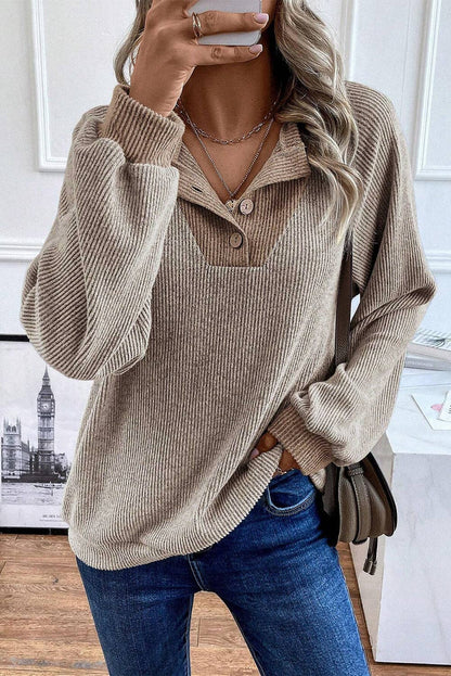 Lovesoft - Jet Stream Color Contrast Ribbed Loose Fit Long Sleeve Top