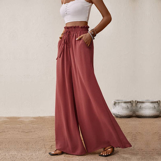 Smocked paperbag wide leg pants