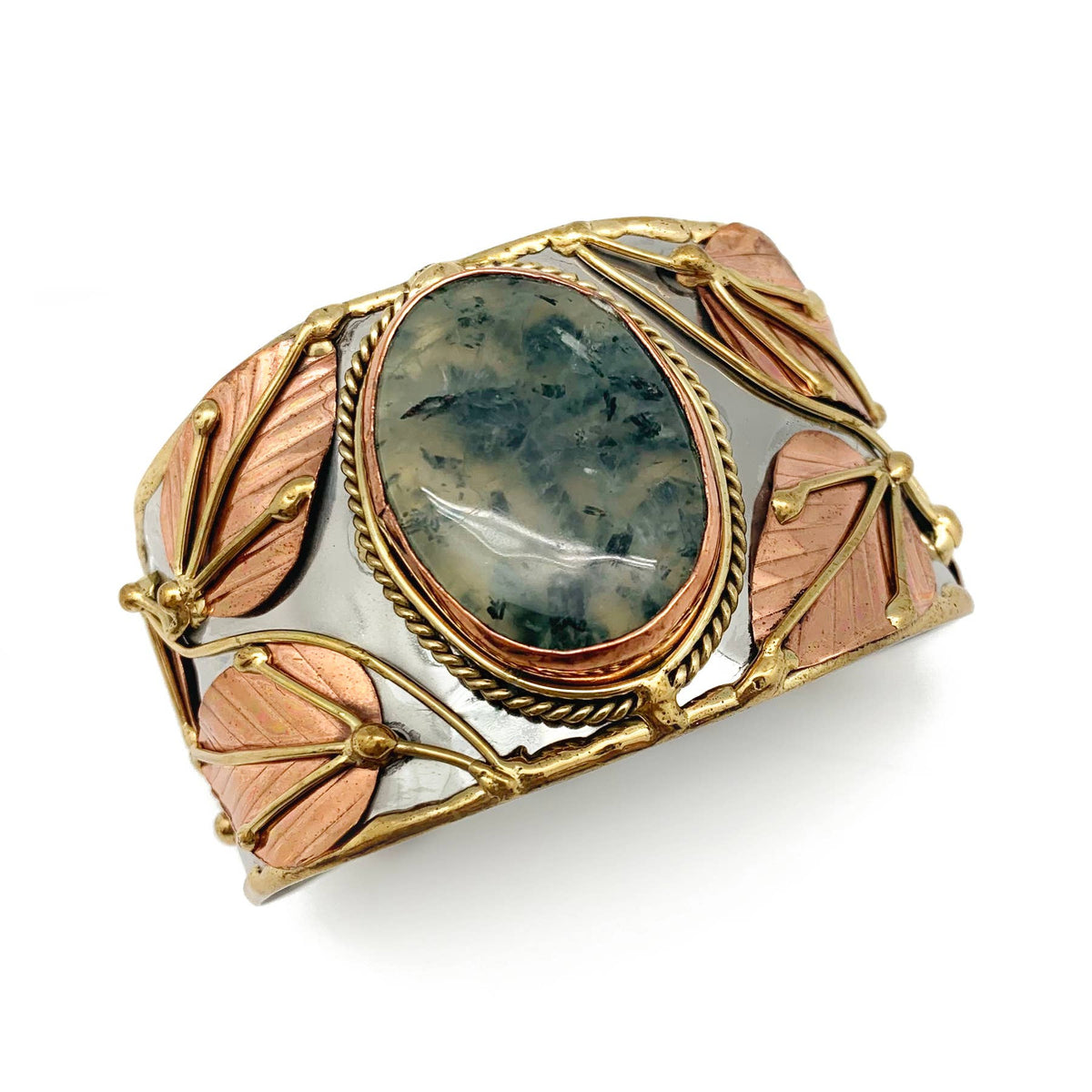 Anju Jewelry - Mixed Metal and Moss Agate Stone Bracelet