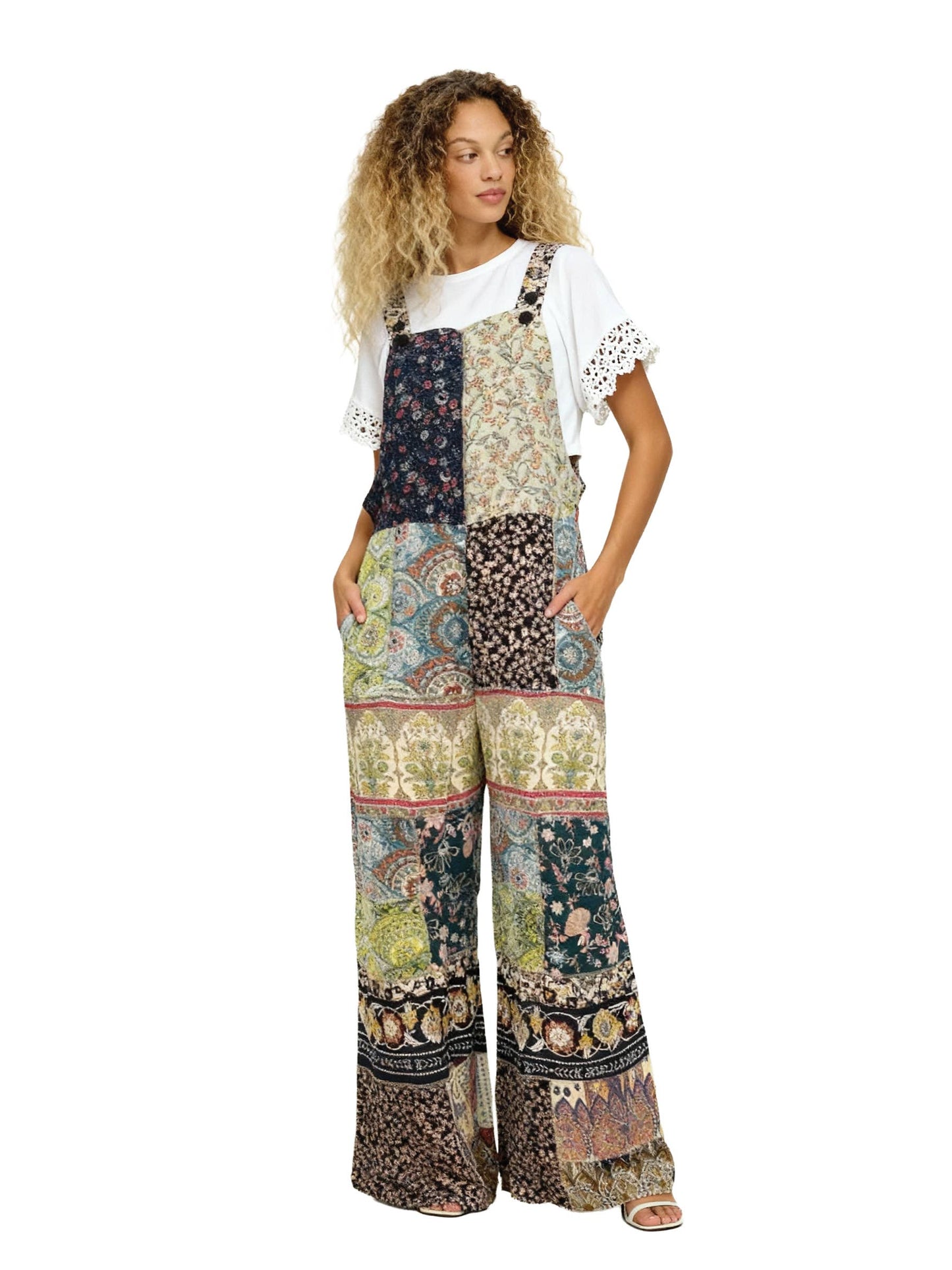 Yak & Yeti - Overall Boho Jumpsuit Patchwork Floral Wide Leg