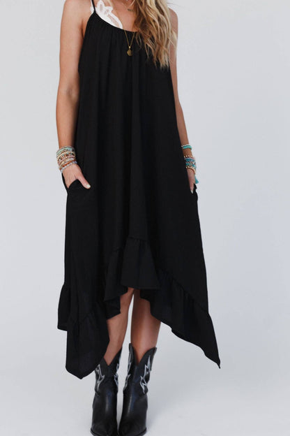 Three Bird Nest - Ellie Ruffle Midi Dress - Black: