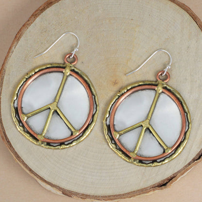 ZAD - Mixed Metal Textured Peace Sign Earrings