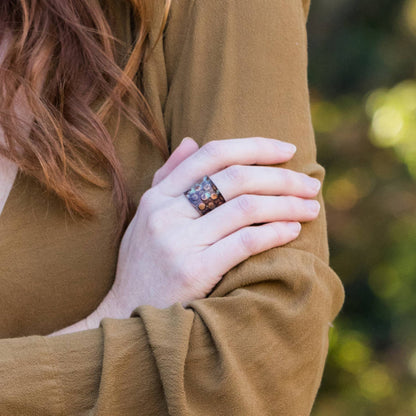 Anju Jewelry - Copper Patina Ring - Copper and Teal Rivets