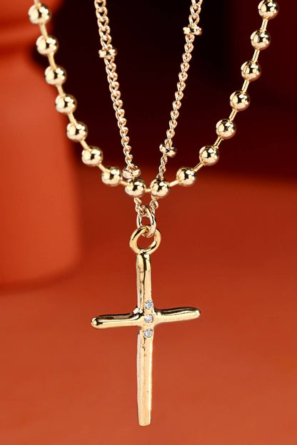 Urbanista - Brass 2-Layered Necklace with Pave Cross Pendant