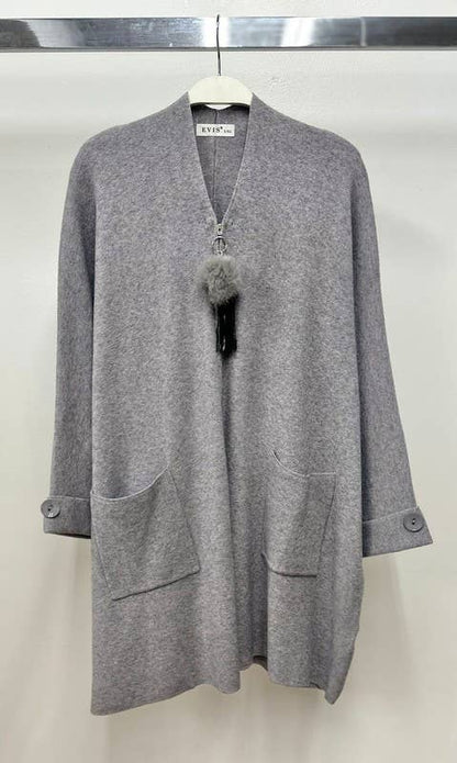 - FLUFFY TASSEL FRONT ZIPPER RELAXED FIT CARDIGAN
