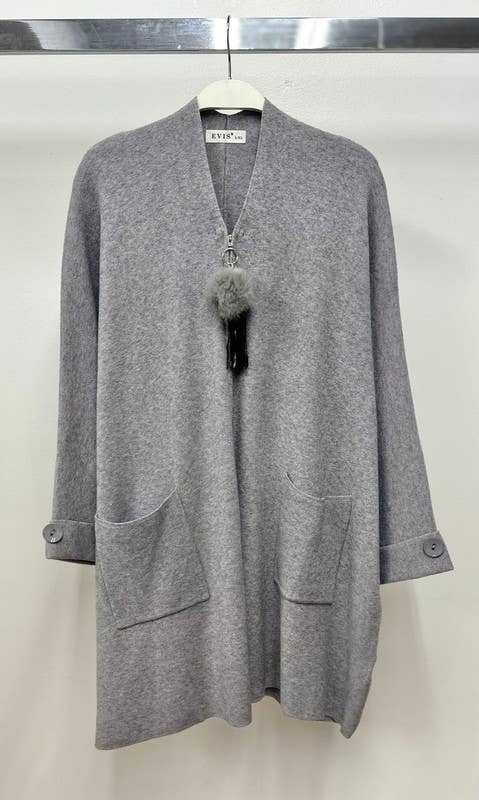 - FLUFFY TASSEL FRONT ZIPPER RELAXED FIT CARDIGAN