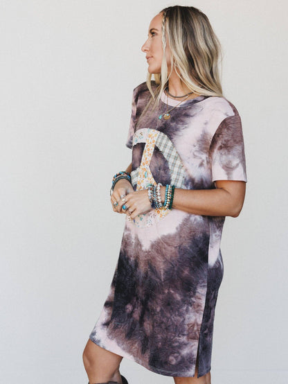 Three Bird Nest - Peace And Tie Dye Tee Dress - Gray Multi Tie Dye