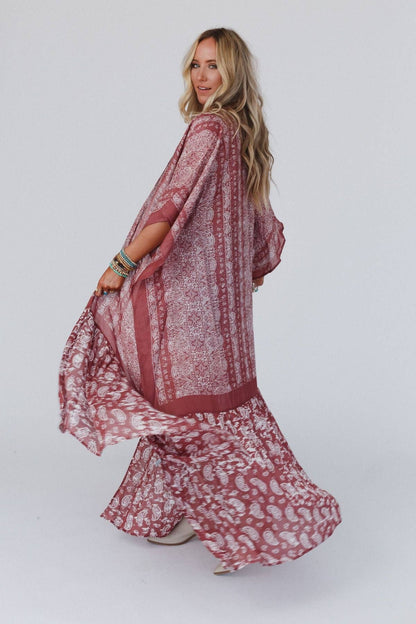 Three Bird Nest - Paisley Tapestry Free Flow Duster Kimono - Wine