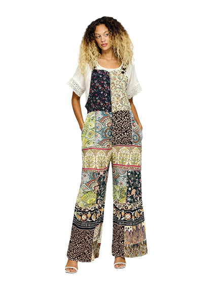 Yak & Yeti - Overall Boho Jumpsuit Patchwork Floral Wide Leg