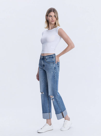 Lovervet by VERVET - SUPER HIGH RISE DOUBLE CUFFED BAGGY WIDE JEANS LV1459