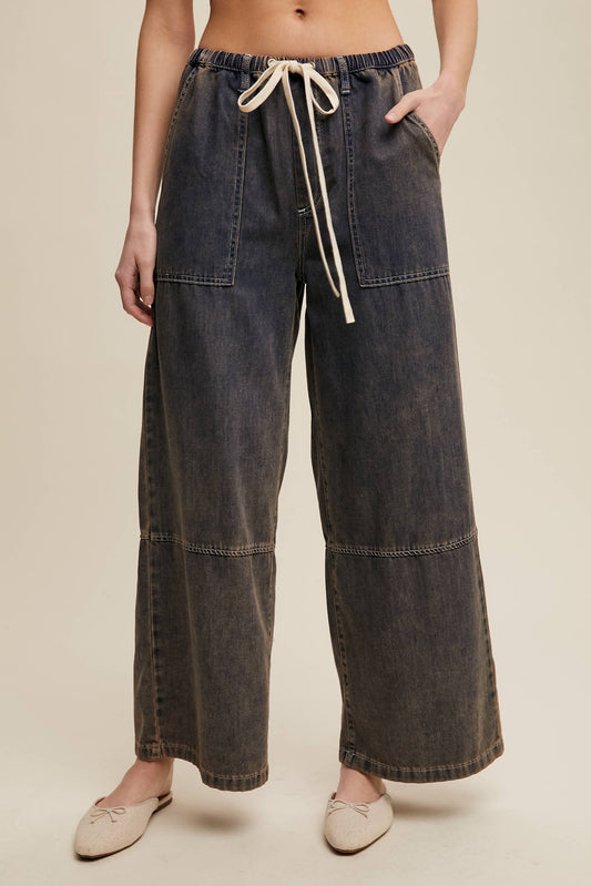 Listicle - Wide-Leg Denim Drawstring Pants
