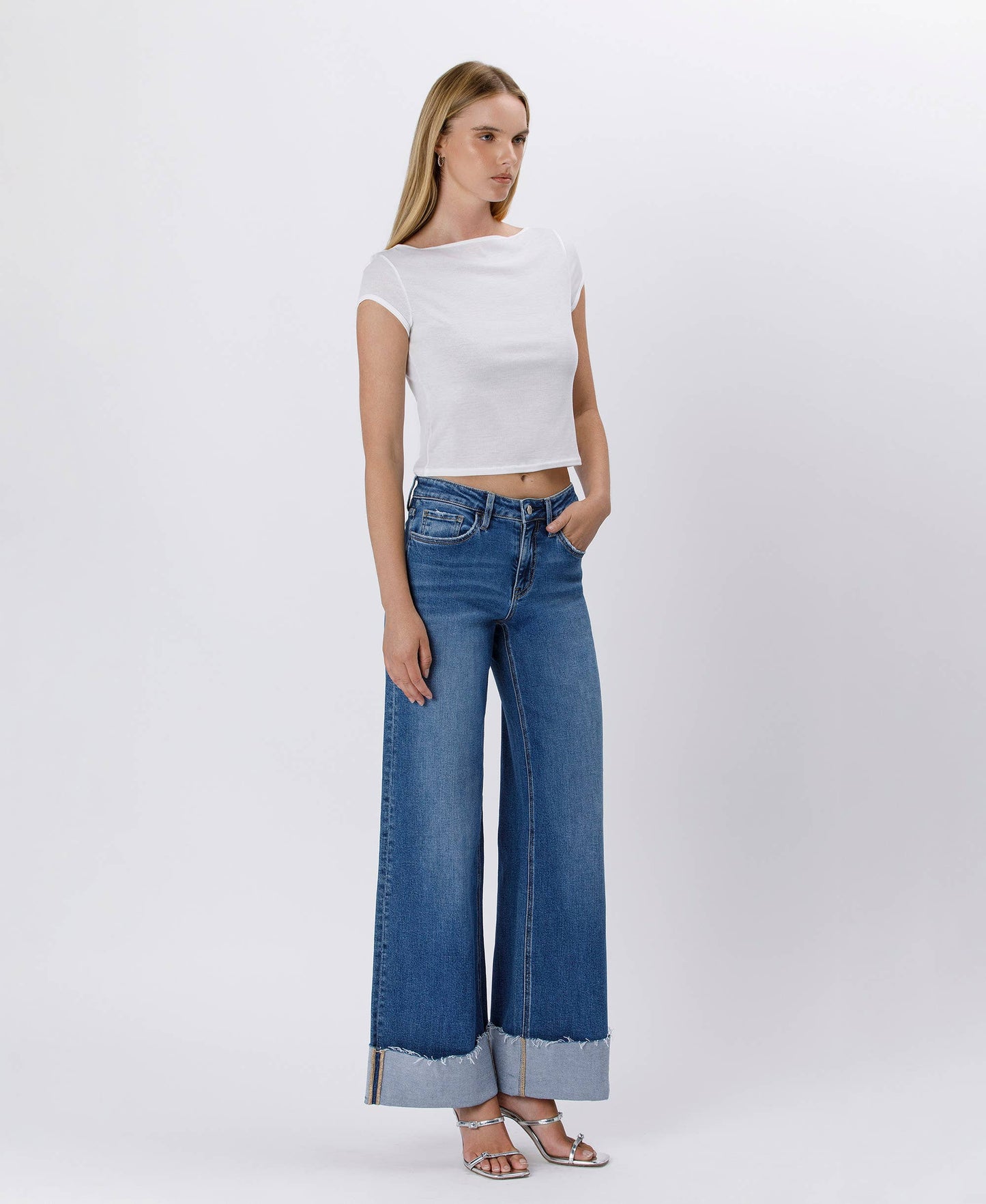 Lovervet by VERVET - HIGH RISE CUFFED WIDE JEANS LV1592