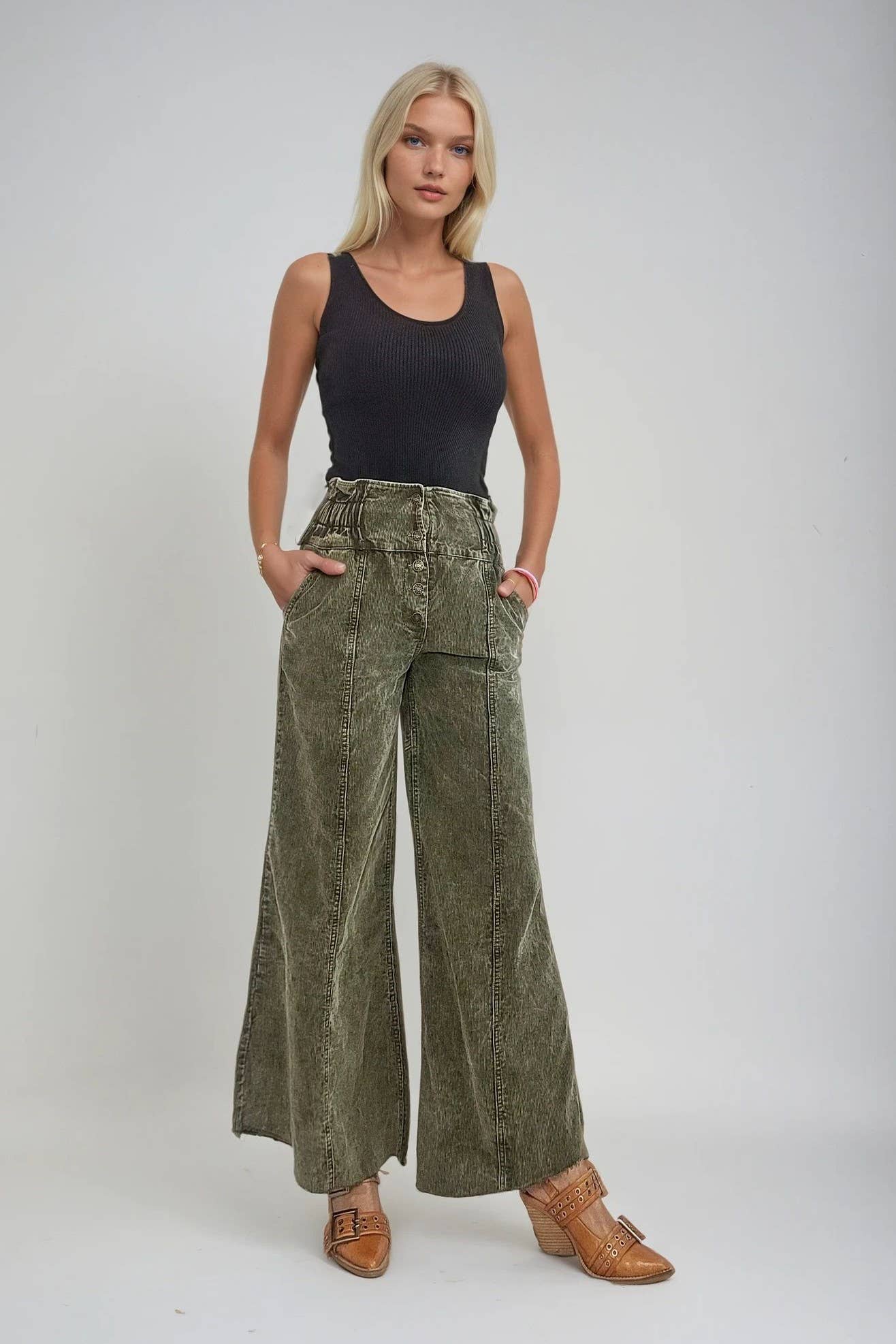 WISTERIA LANE - DISTRESSED CORDUROY CULOTTE PANTS