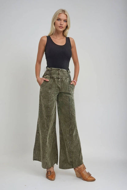 WISTERIA LANE - DISTRESSED CORDUROY CULOTTE PANTS