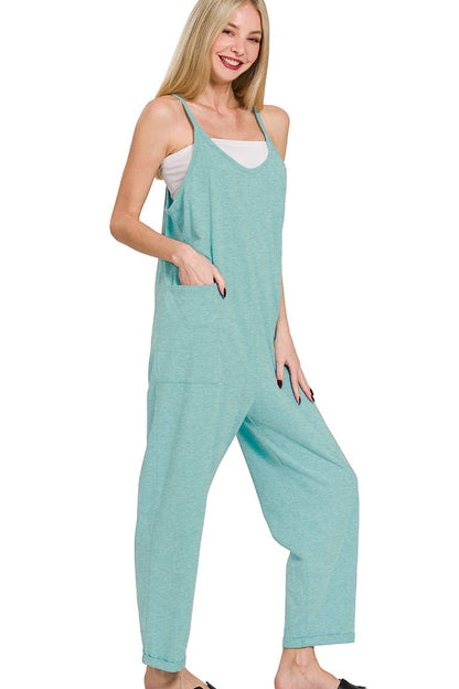 Spaghetti Strap Pocketed Cotton Jumpsuit