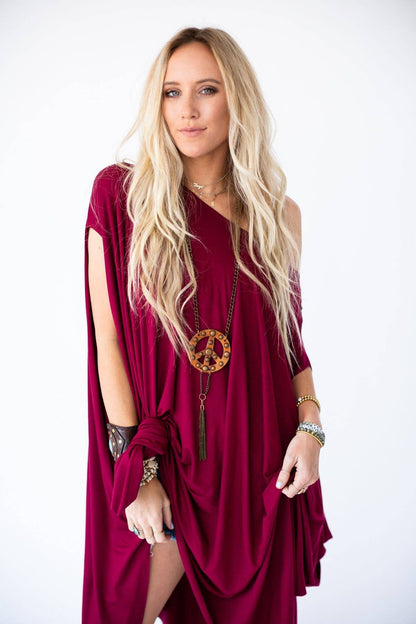 Three Bird Nest - The Wren Tunic - Burgundy: One Size