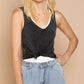Pol Clothing - N-neck sleeveless ribbed solid basic top SALE: M / BLACK