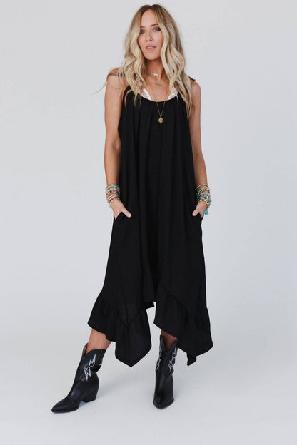 Three Bird Nest - Ellie Ruffle Midi Dress - Black: